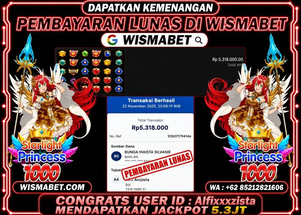 Wismabet - BUKTI KEMENANGAN MAXWIN Starlight Princess 1000 Rp5,318,000,- LUNAS