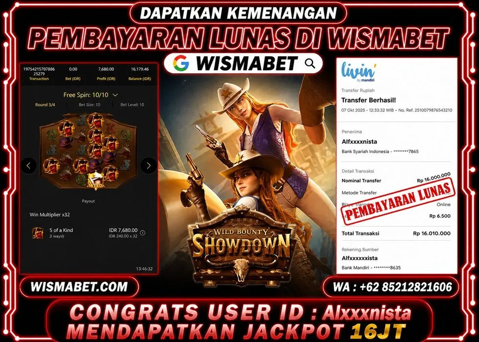 Wismabet - BUKTI KEMENANGAN Wild bounty showdown Rp16,010,000,- LUNAS