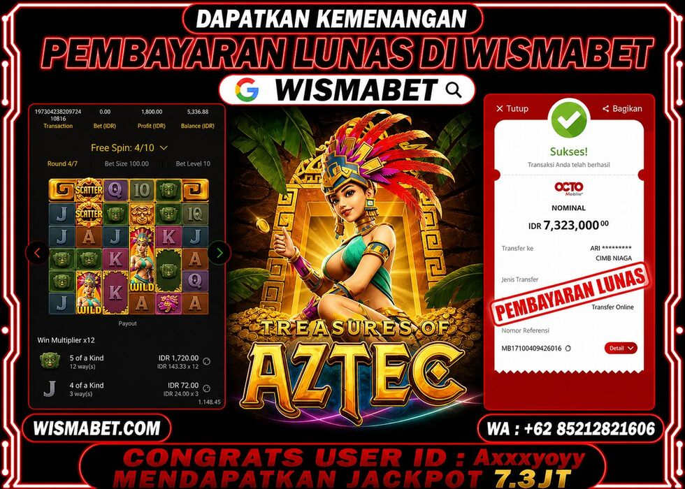 Wismabet - BUKTI KEMENANGAN Treasures of Aztec Rp7,323,000,- LUNAS