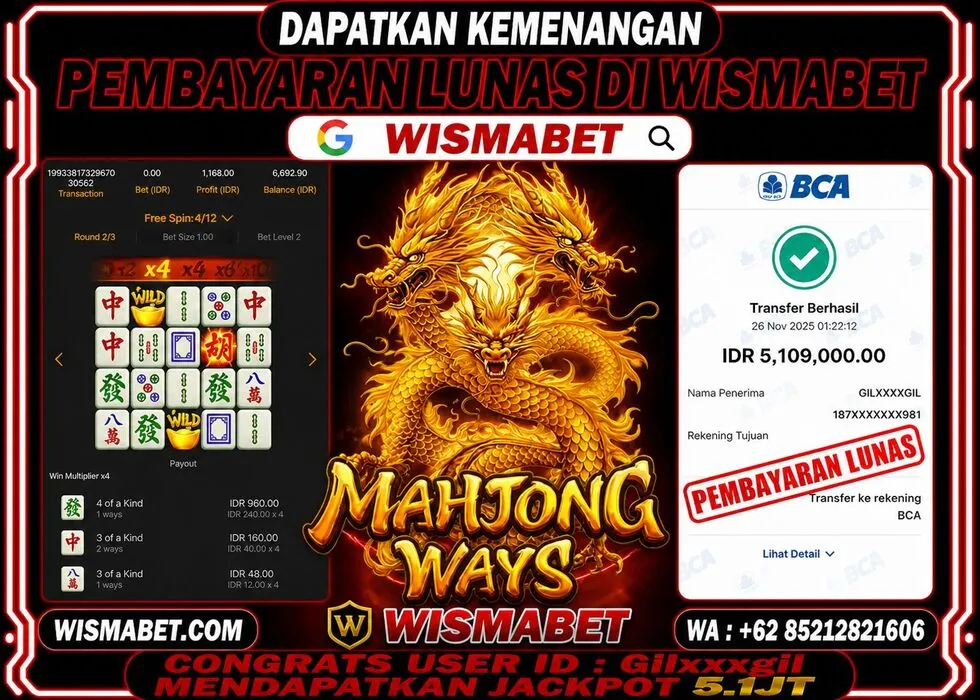 BUKTI KEMENANGAN Mahjong ways Rp5,100,000- LUNAS