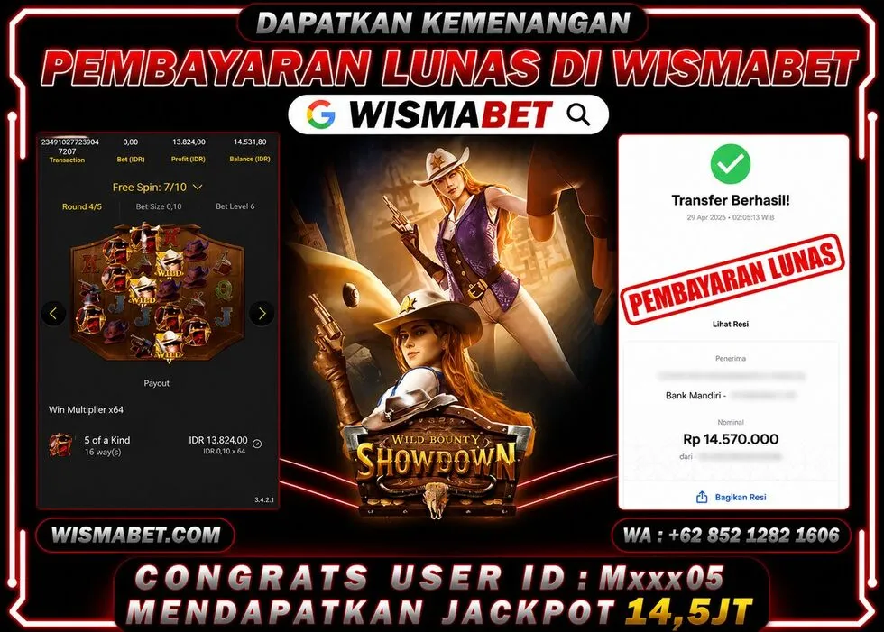 Wismabet - BUKTI KEMENANGAN Wild Bounty Showdown Rp14,500,000,- LUNAS