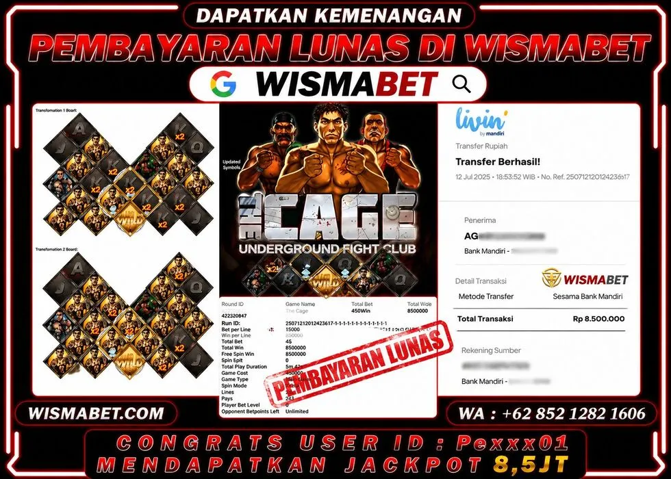 Wismabet - BUKTI KEMENANGAN THE CAGE Rp8,500,000,- LUNAS