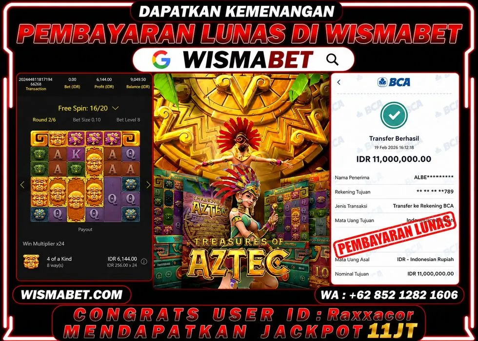 Wismabet - BUKTI KEMENANGAN Treasure of Aztec Rp11,000,000,- LUNAS