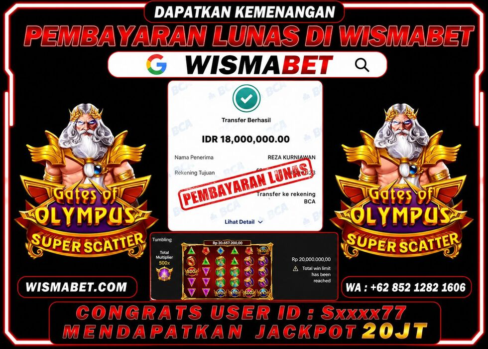 Wismabet - BUKTI KEMENANGAN Gates Of Olympus Superscatter Rp20,000,000,- LUNAS