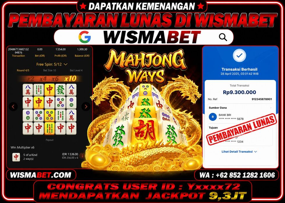 Wismabet - BUKTI KEMENANGAN Mahjong Ways Rp9,300,000,- LUNAS