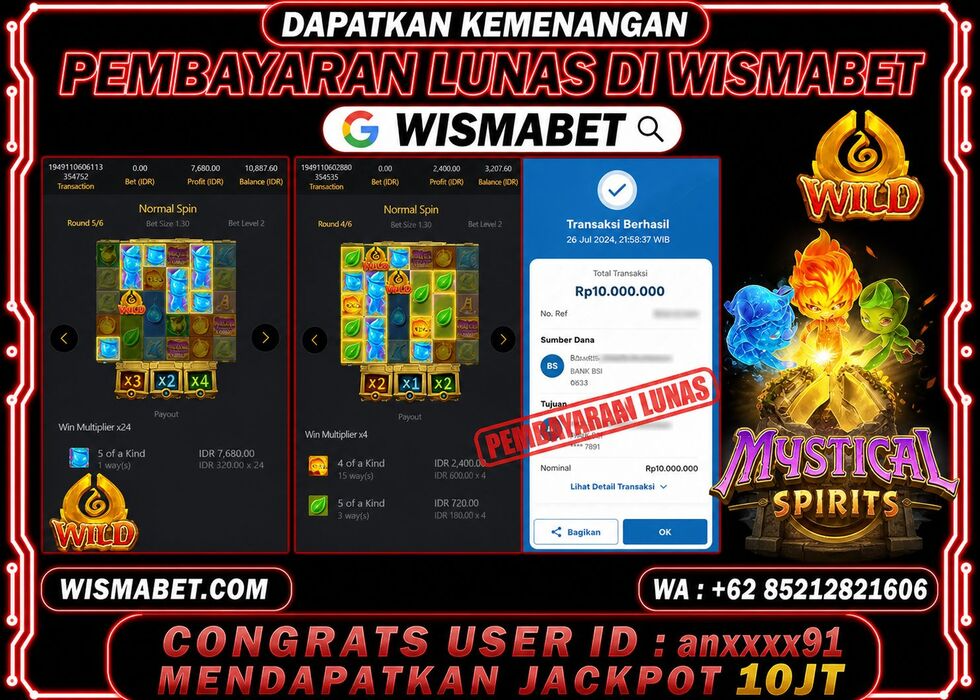 Wismabet - BUKTI KEMENANGAN Mystical Spirits Rp10,000,000,- LUNAS
