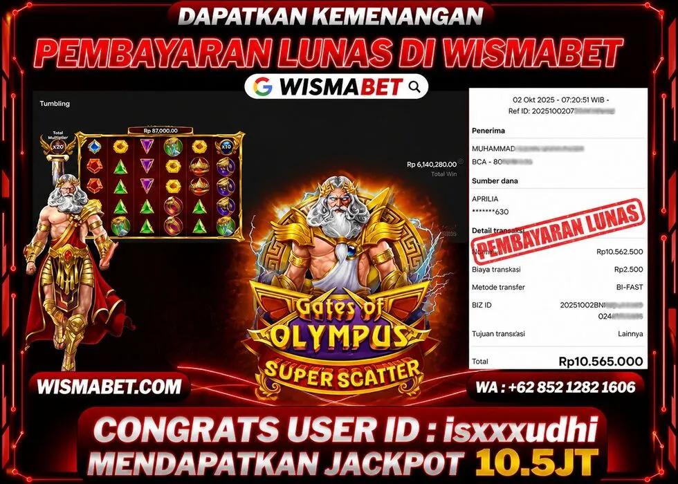 Wismabet - BUKTI KEMENANGAN Gates Of Olympus Superscatter Rp10,565,000,- LUNAS