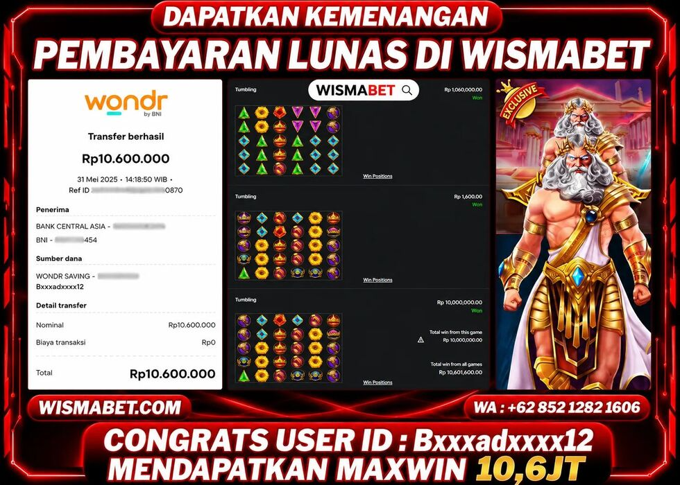 Wismabet - BUKTI KEMENANGAN KAKEK ZEUS ARYAGAMES Rp10,600,000,- LUNAS