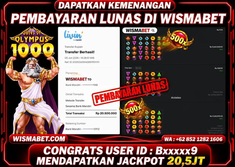 Wismabet - BUKTI KEMENANGAN Gates of Olympus 1000 Rp20,500,000,- LUNAS