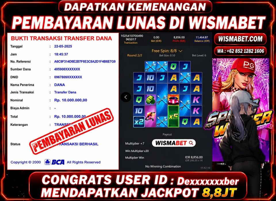 Wismabet - BUKTI KEMENANGAN JACKPOT SPEED WINNER Rp10,000,000,- LUNAS
