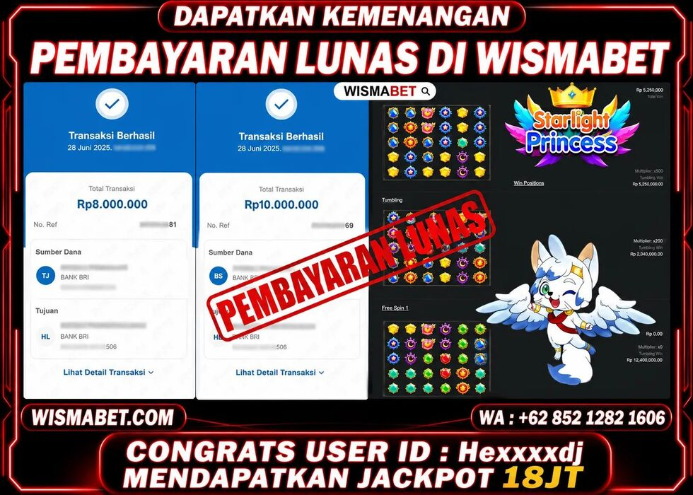 Wismabet - BUKTI KEMENANGAN Starlight Princess Rp18,000,000,- LUNAS