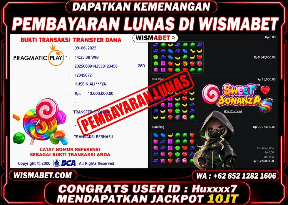 Wismabet - BUKTI KEMENANGAN Sweet Bonanza Rp10,000,000,- LUNAS