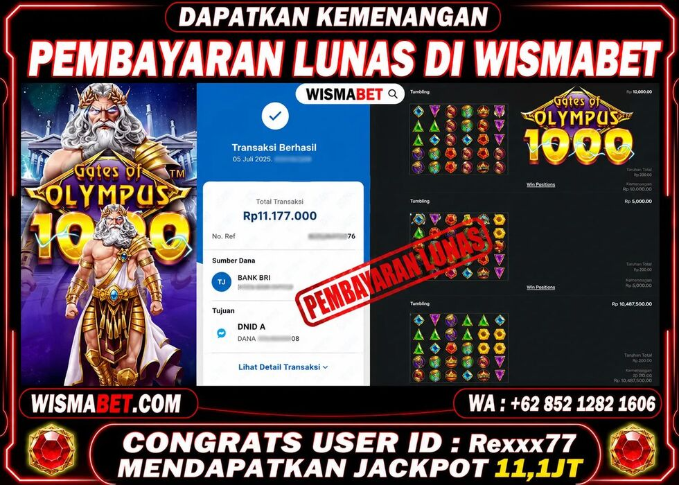 Wismabet - BUKTI KEMENANGAN Gates Of Olympus 1000 Rp11,177,000,- LUNAS