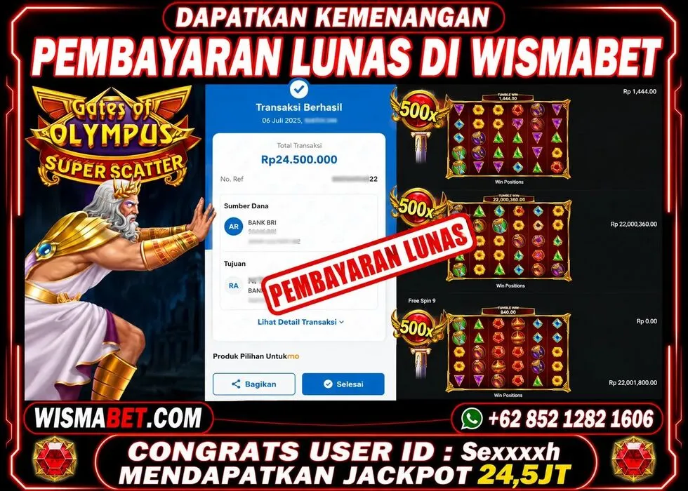 Wismabet - BUKTI KEMENANGAN Gates of Olympus Super Scatter Rp24,500,000,- LUNAS